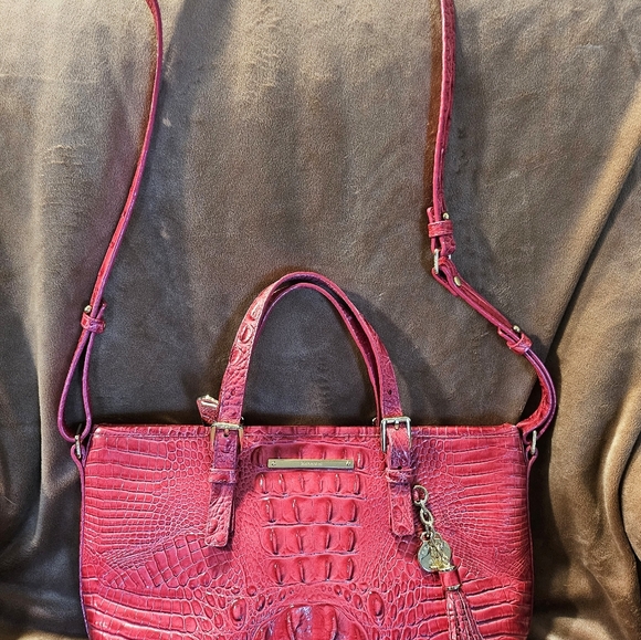 Brahmin | Genuine Hot Pink Crocodile Embossed Leather Crossbody - Picture 1 of 16